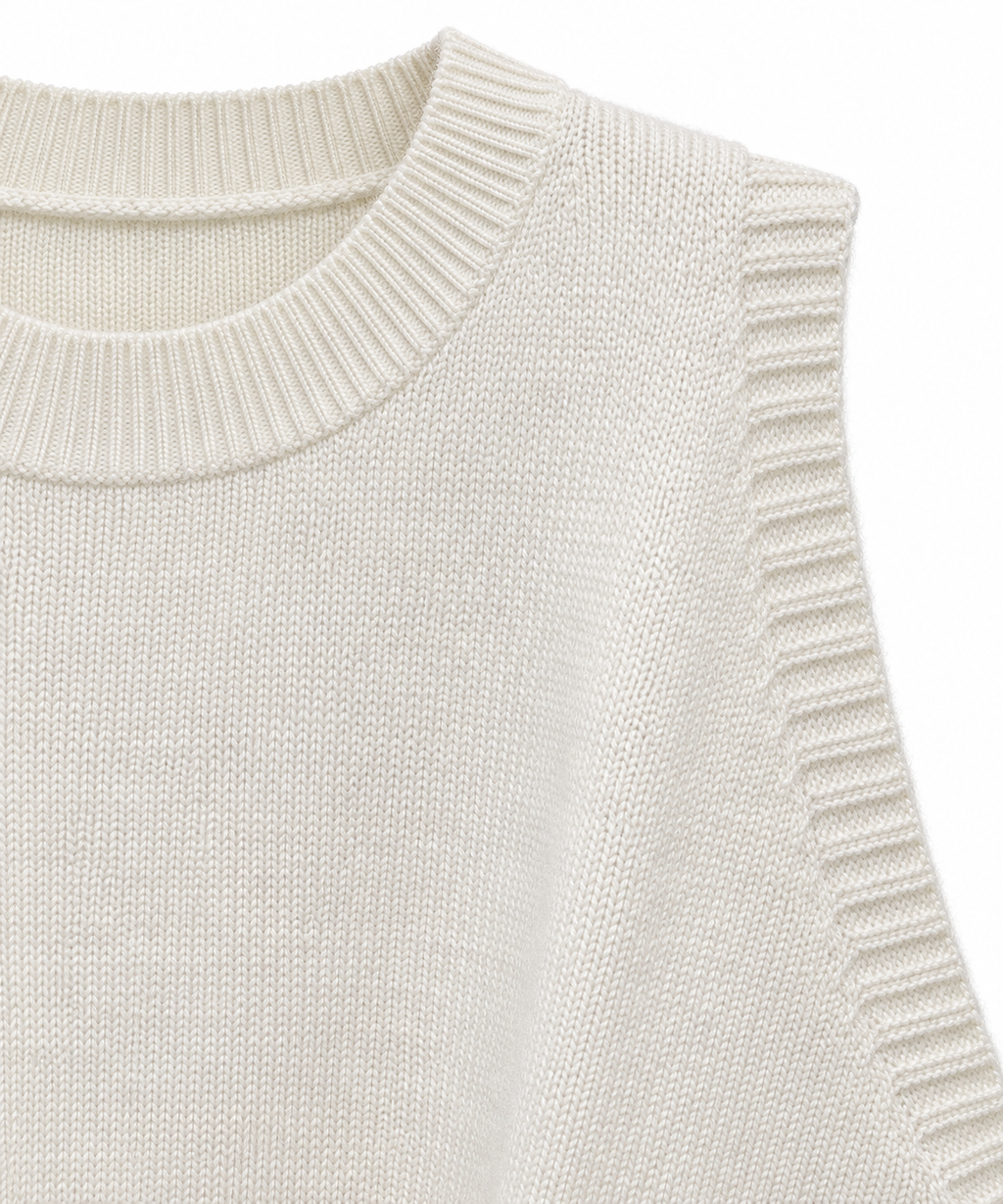 Biarritz 1961, gilet asimmetrico in cashmere panna – immagine 3