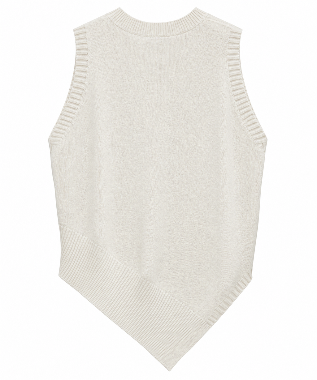 Biarritz 1961, gilet asimmetrico in cashmere panna – immagine 2