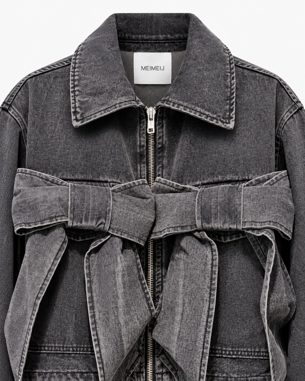 Giubbino in denim con fiocco MeiMeiJ - dettaglio colletto